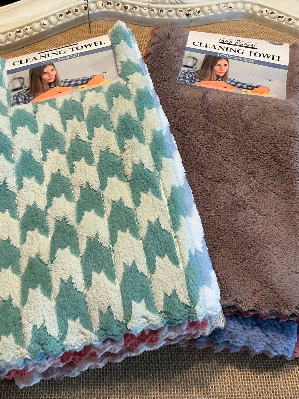 Teal & White Houndstooth Cleaning Towel